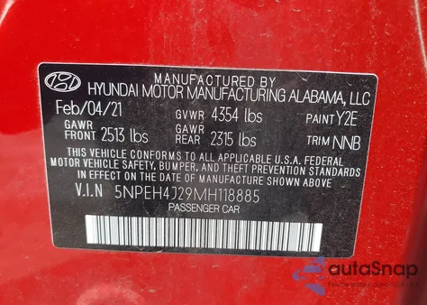 2021 Hyundai Sonata Limited из США, поврежденный, VIN 5NPEH4J29MH118885